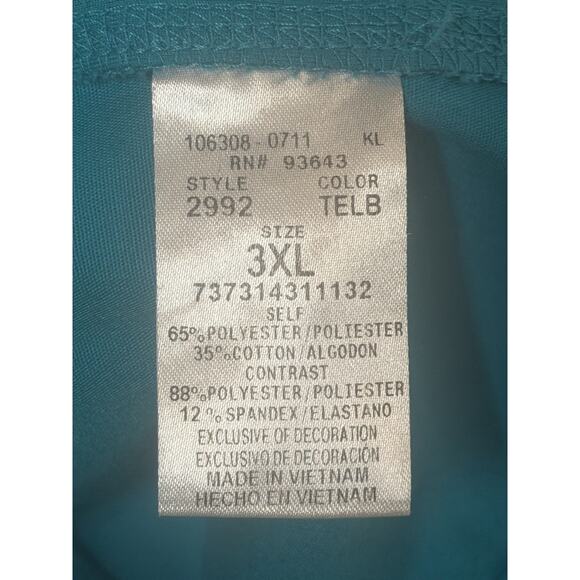 Cherokee Pro Flexibles, Womens Medical Scrub Top Size 3XL, Color Teal, V-Neck - Picture 6 of 9